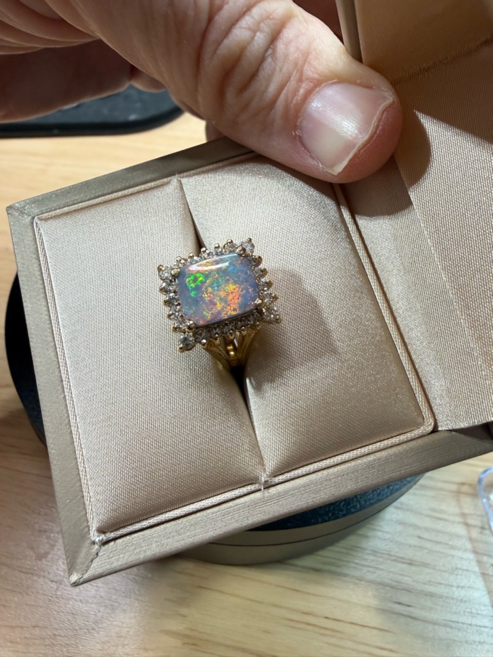 Lightning Ridge Black Opal and 14k Gold Opal Halo Ring - Iridescent - Picture 6 of 15